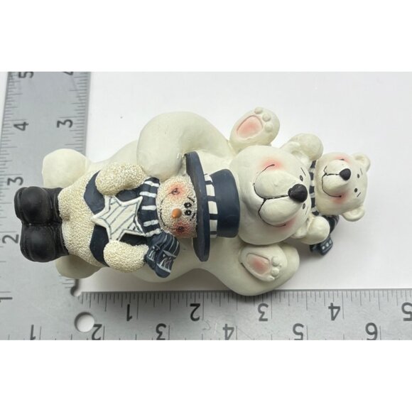 Vintage Polar Bears with Snowman Christmas Figurine Piggy Back Ride - Picture 3 of 8